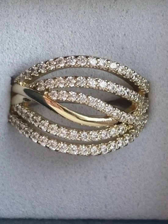 Gold Plated Multi Band Pave CZ Ring Size 6 Layered Wrap Statement Ring - Picture 10 of 11